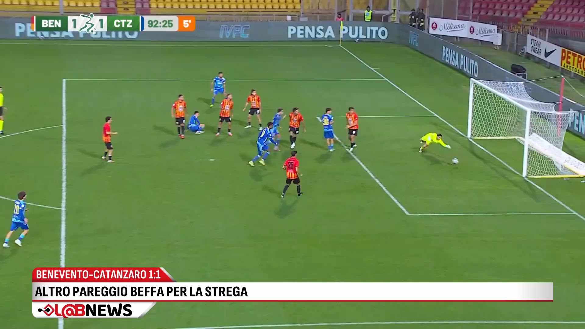 Benevento-Catanzaro: 1-1  Altro pareggio beffa per la Strega